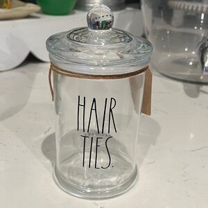 Rae Dunn Glass Hair Ties Jar with Clear Lid